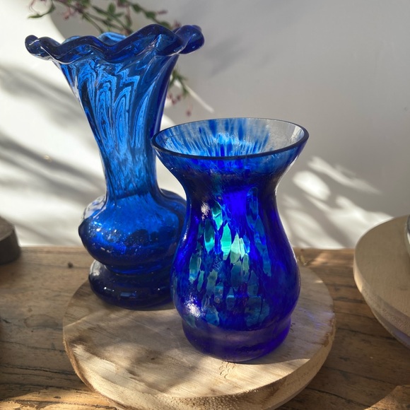 Antique blue glass vases set/2 - Picture 5 of 5